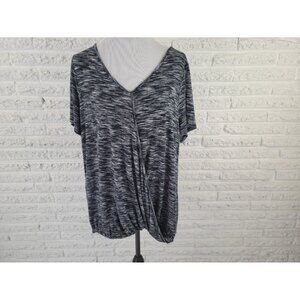 Apt 9 Womens Top 1X Plus Short Sleeve Faux Wrap Black Heather Knit BLA10E